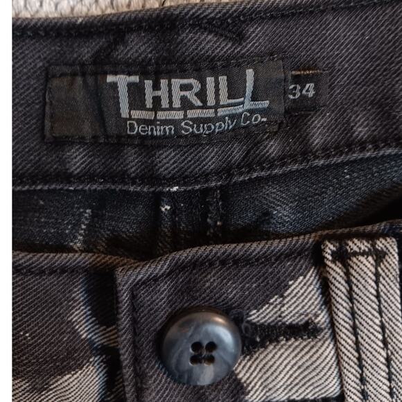 Thrill Denim & Supply Jeans Mens 33X32 Bleach Black Patches Grunge - Picture 6 of 15
